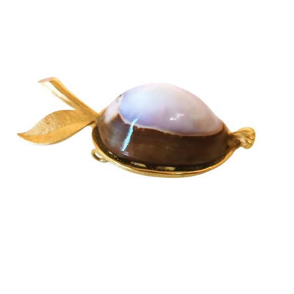 Vintage Cowrie Shell Fruit Leaf Gold Tone Pendant For Fertility and Prosperity - Picture 3 of 5